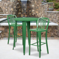 Flash Furniture CH-51090BH-2-30VRT-GN-GG 30" Round Metal Bar Table Set in Green